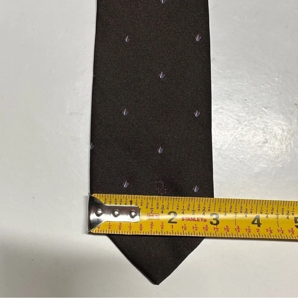 Vintage Christian Dior Necktie Mens Brown Gray Dot Lot of 2 Silk Blend Neckwear